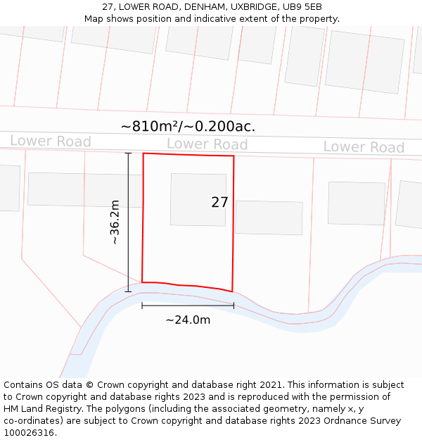 27, LOWER ROAD, DENHAM, UXBRIDGE, UB9 5EB: Plot and title map