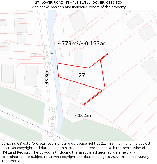 27, LOWER ROAD, TEMPLE EWELL, DOVER, CT16 3DX: Plot and title map