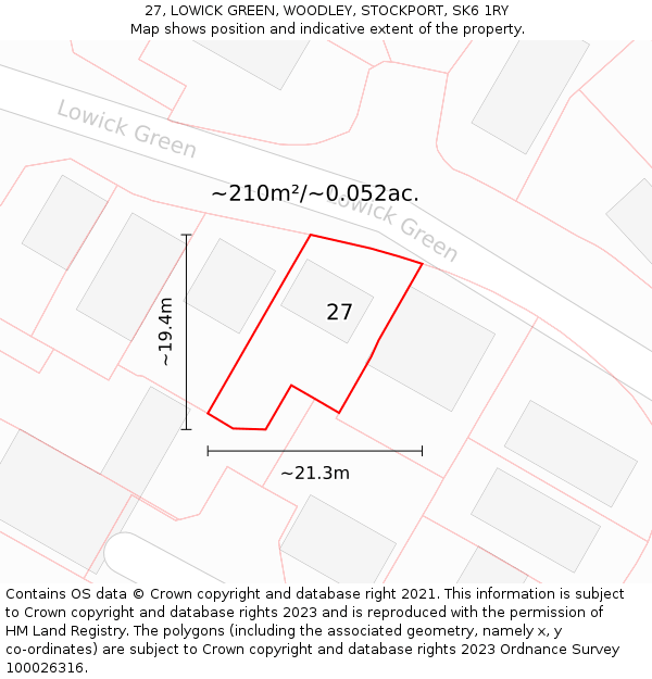 27, LOWICK GREEN, WOODLEY, STOCKPORT, SK6 1RY: Plot and title map