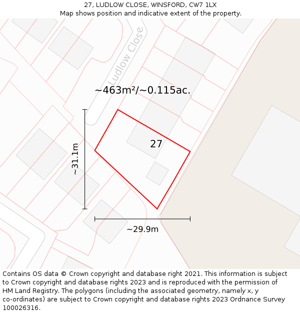 27, LUDLOW CLOSE, WINSFORD, CW7 1LX: Plot and title map