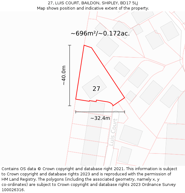 27, LUIS COURT, BAILDON, SHIPLEY, BD17 5LJ: Plot and title map