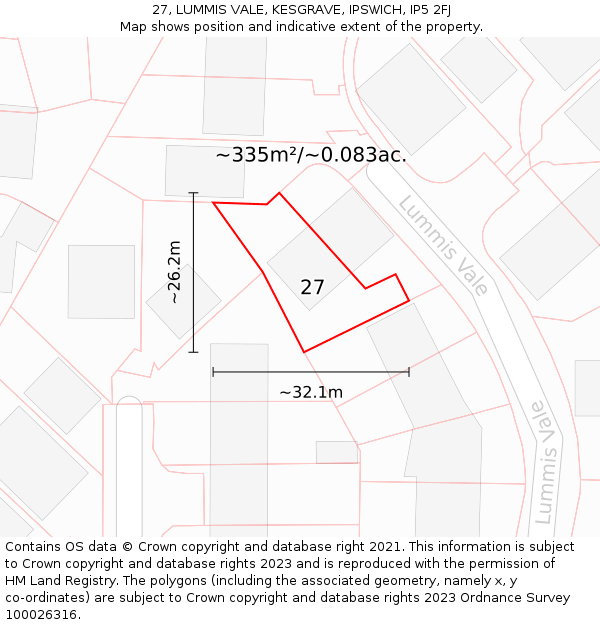 27, LUMMIS VALE, KESGRAVE, IPSWICH, IP5 2FJ: Plot and title map