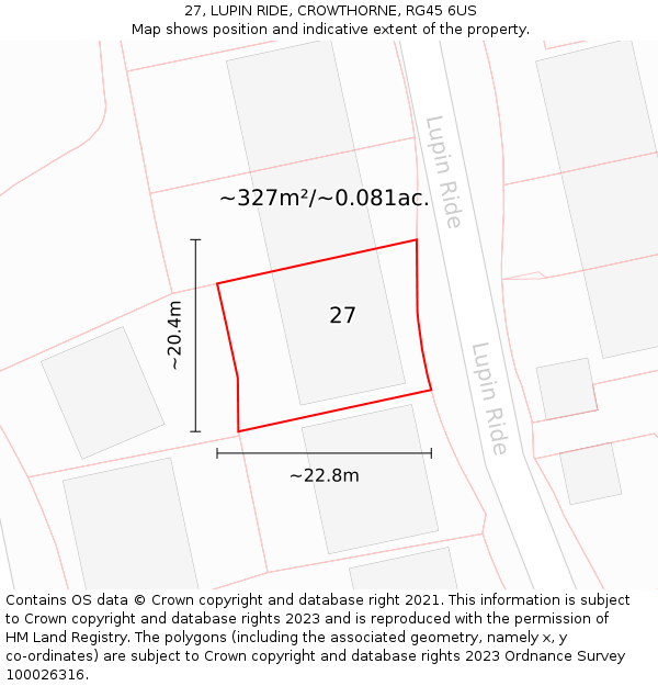 27, LUPIN RIDE, CROWTHORNE, RG45 6US: Plot and title map