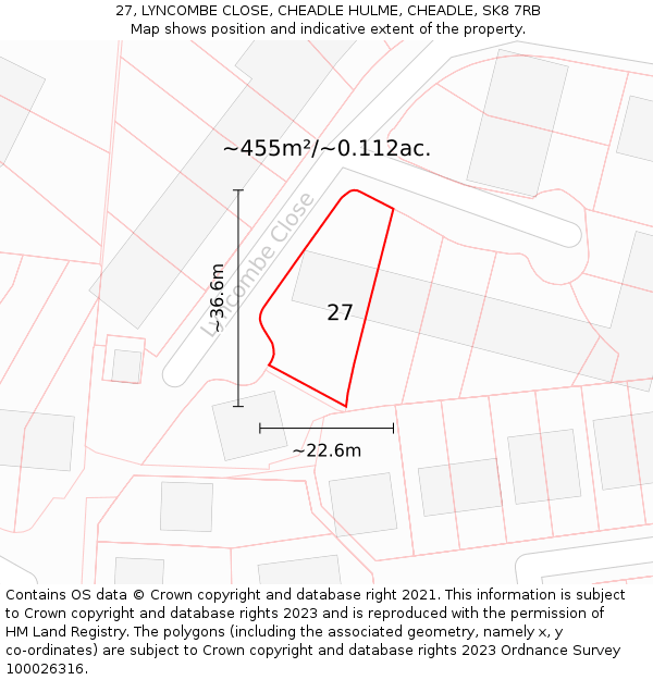 27, LYNCOMBE CLOSE, CHEADLE HULME, CHEADLE, SK8 7RB: Plot and title map