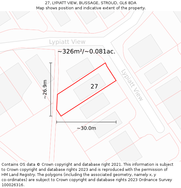 27, LYPIATT VIEW, BUSSAGE, STROUD, GL6 8DA: Plot and title map