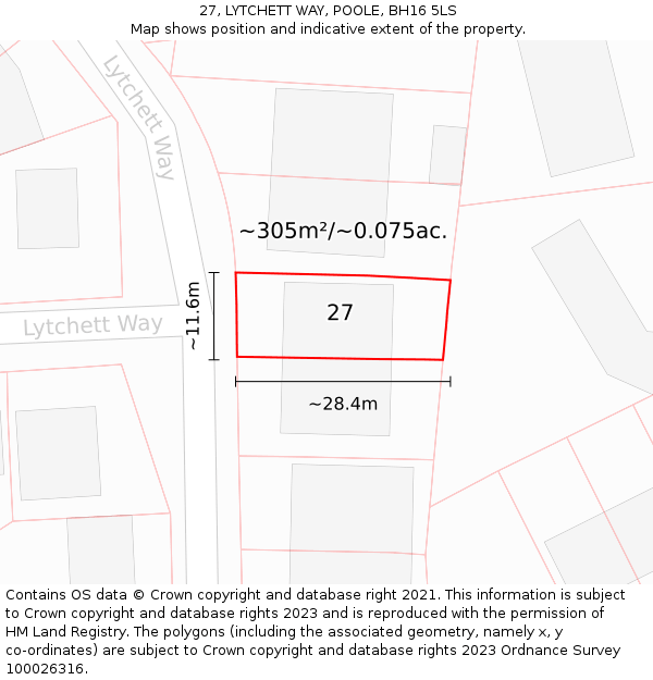 27, LYTCHETT WAY, POOLE, BH16 5LS: Plot and title map