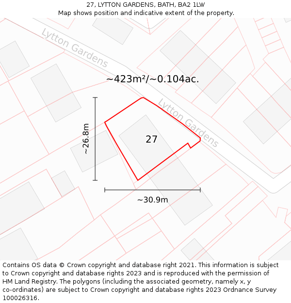 27, LYTTON GARDENS, BATH, BA2 1LW: Plot and title map