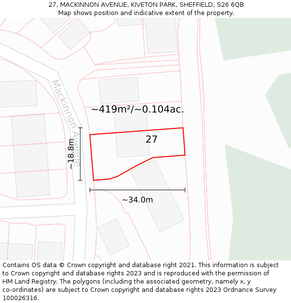 27, MACKINNON AVENUE, KIVETON PARK, SHEFFIELD, S26 6QB: Plot and title map