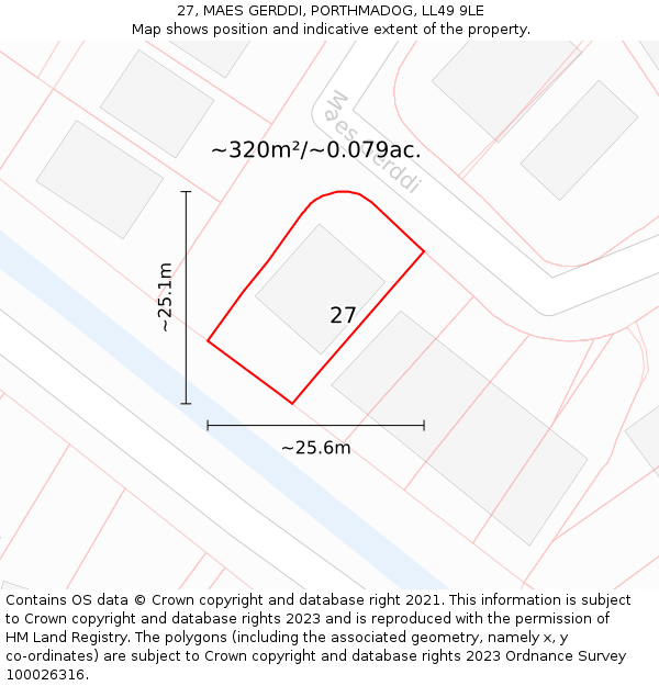 27, MAES GERDDI, PORTHMADOG, LL49 9LE: Plot and title map