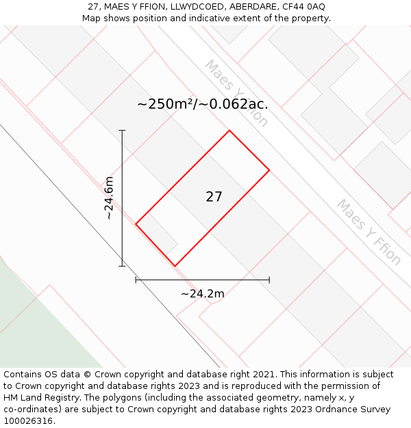 27, MAES Y FFION, LLWYDCOED, ABERDARE, CF44 0AQ: Plot and title map