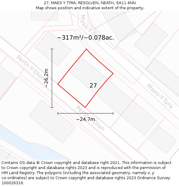 27, MAES Y TYRA, RESOLVEN, NEATH, SA11 4NN: Plot and title map