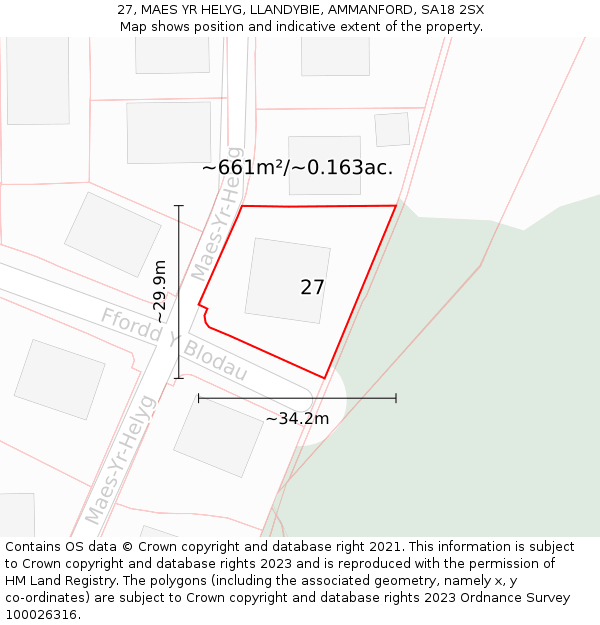 27, MAES YR HELYG, LLANDYBIE, AMMANFORD, SA18 2SX: Plot and title map