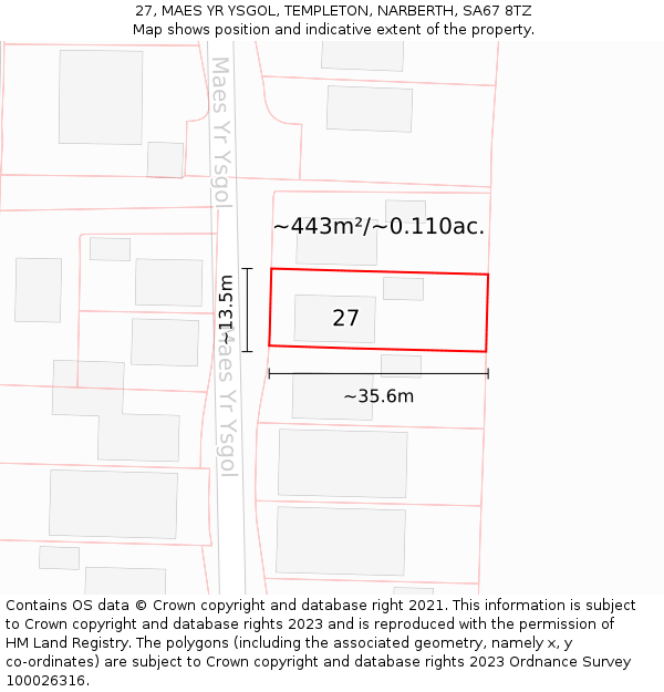 27, MAES YR YSGOL, TEMPLETON, NARBERTH, SA67 8TZ: Plot and title map