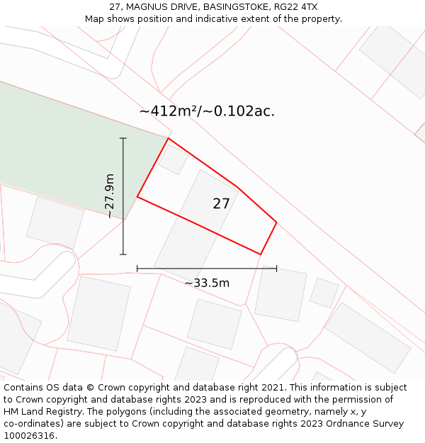 27, MAGNUS DRIVE, BASINGSTOKE, RG22 4TX: Plot and title map