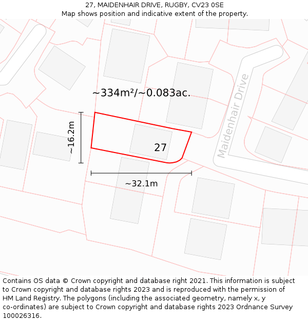 27, MAIDENHAIR DRIVE, RUGBY, CV23 0SE: Plot and title map