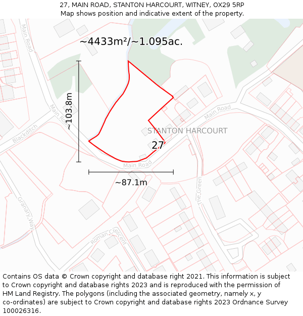 27, MAIN ROAD, STANTON HARCOURT, WITNEY, OX29 5RP: Plot and title map