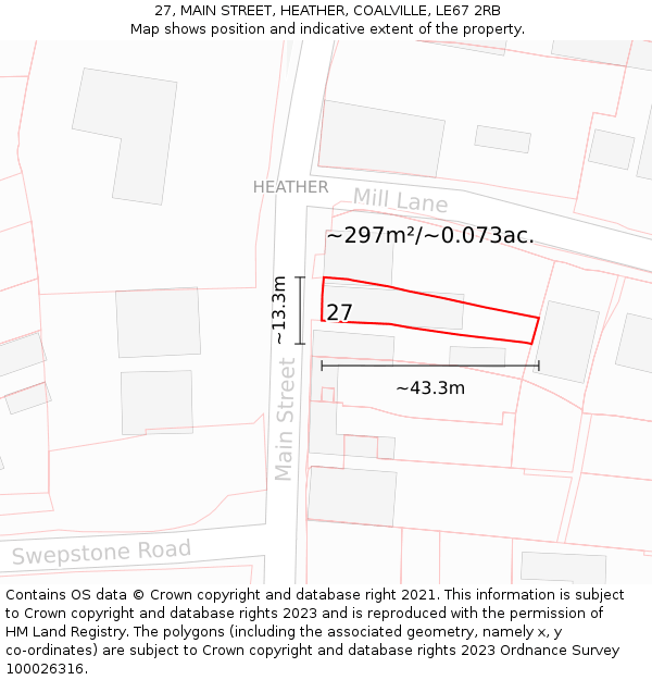 27, MAIN STREET, HEATHER, COALVILLE, LE67 2RB: Plot and title map