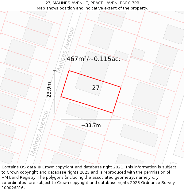 27, MALINES AVENUE, PEACEHAVEN, BN10 7PR: Plot and title map