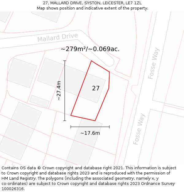 27, MALLARD DRIVE, SYSTON, LEICESTER, LE7 1ZL: Plot and title map