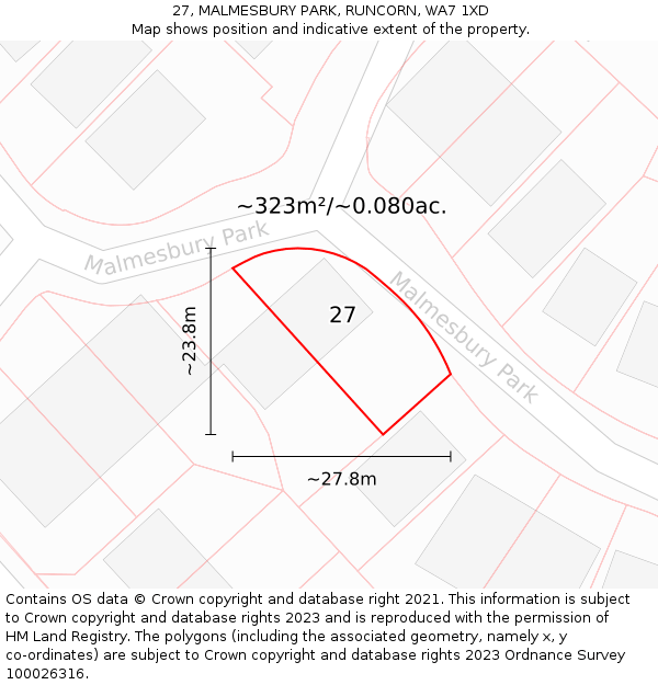 27, MALMESBURY PARK, RUNCORN, WA7 1XD: Plot and title map