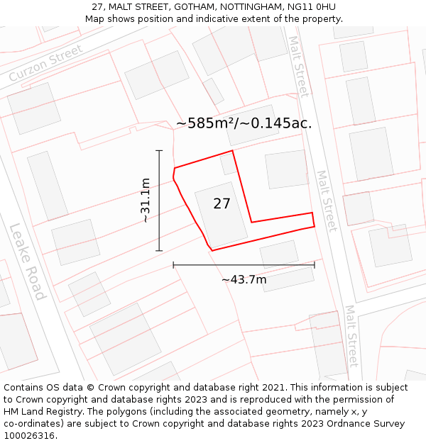 27, MALT STREET, GOTHAM, NOTTINGHAM, NG11 0HU: Plot and title map