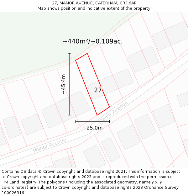 27, MANOR AVENUE, CATERHAM, CR3 6AP: Plot and title map