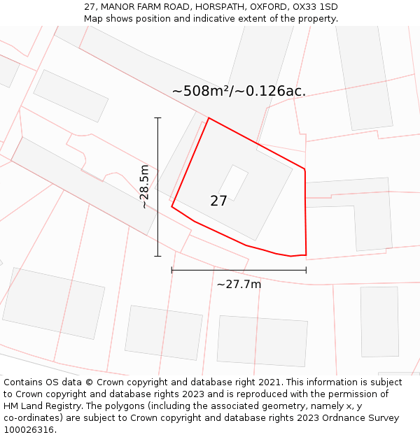 27, MANOR FARM ROAD, HORSPATH, OXFORD, OX33 1SD: Plot and title map