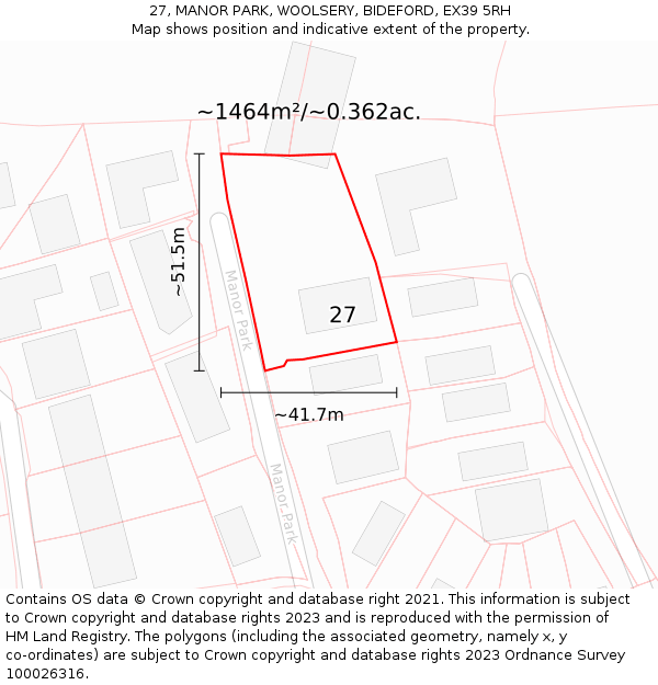 27, MANOR PARK, WOOLSERY, BIDEFORD, EX39 5RH: Plot and title map