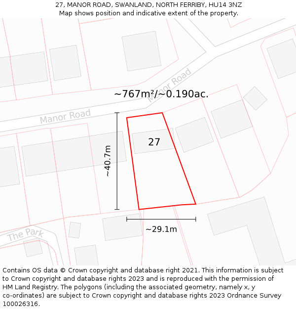 27, MANOR ROAD, SWANLAND, NORTH FERRIBY, HU14 3NZ: Plot and title map