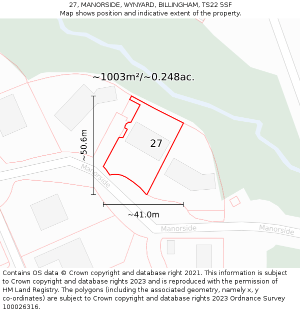 27, MANORSIDE, WYNYARD, BILLINGHAM, TS22 5SF: Plot and title map