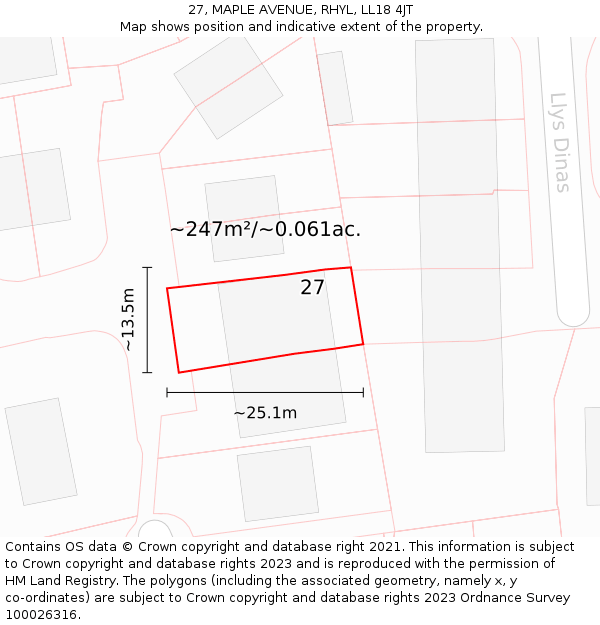 27, MAPLE AVENUE, RHYL, LL18 4JT: Plot and title map