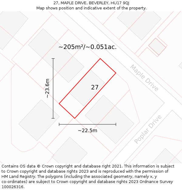 27, MAPLE DRIVE, BEVERLEY, HU17 9QJ: Plot and title map