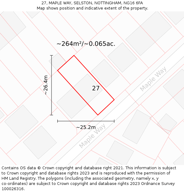 27, MAPLE WAY, SELSTON, NOTTINGHAM, NG16 6FA: Plot and title map