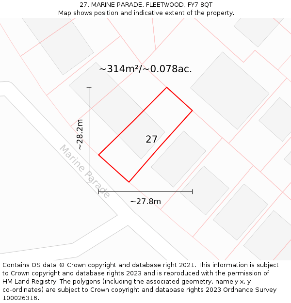 27, MARINE PARADE, FLEETWOOD, FY7 8QT: Plot and title map