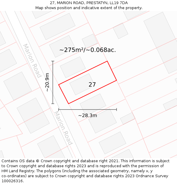 27, MARION ROAD, PRESTATYN, LL19 7DA: Plot and title map