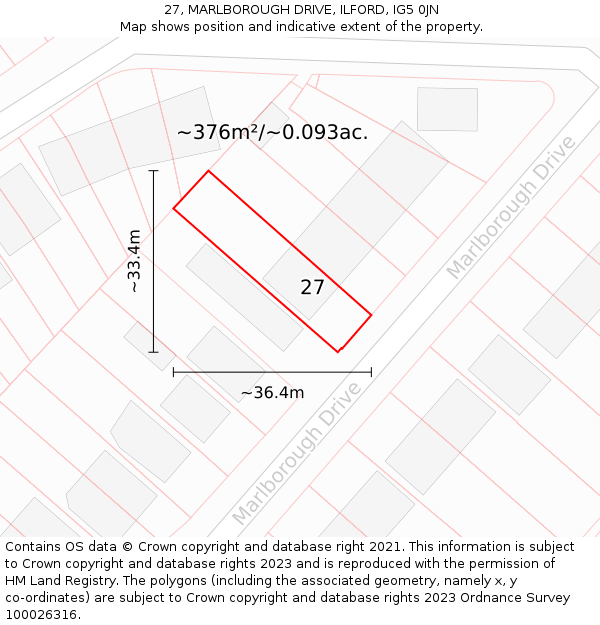 27, MARLBOROUGH DRIVE, ILFORD, IG5 0JN: Plot and title map