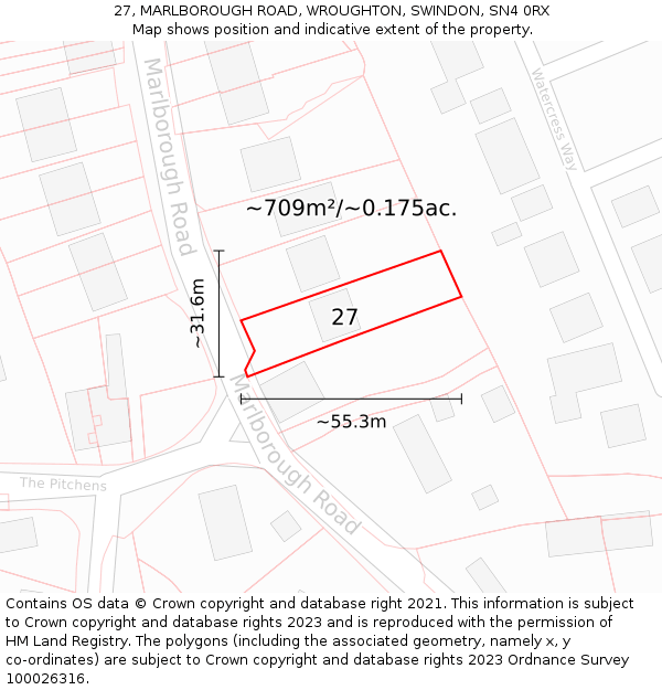 27, MARLBOROUGH ROAD, WROUGHTON, SWINDON, SN4 0RX: Plot and title map