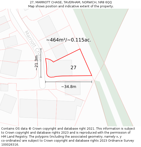 27, MARRIOTT CHASE, TAVERHAM, NORWICH, NR8 6QQ: Plot and title map