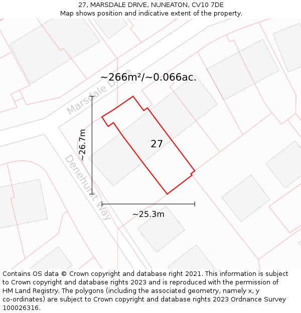 27, MARSDALE DRIVE, NUNEATON, CV10 7DE: Plot and title map