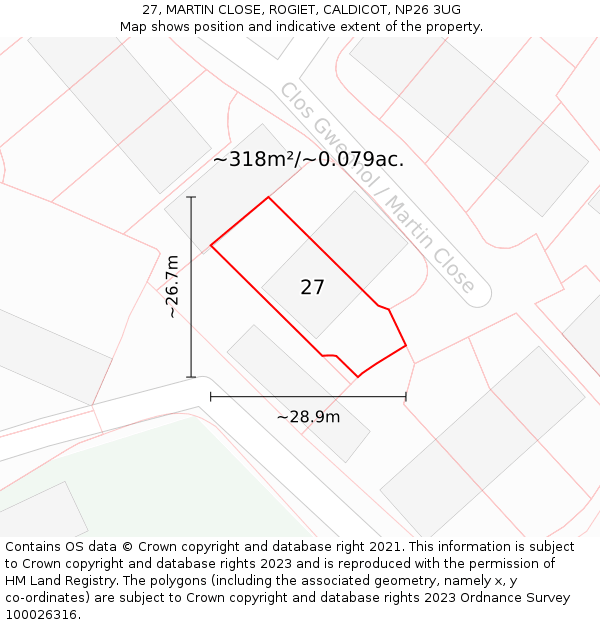 27, MARTIN CLOSE, ROGIET, CALDICOT, NP26 3UG: Plot and title map