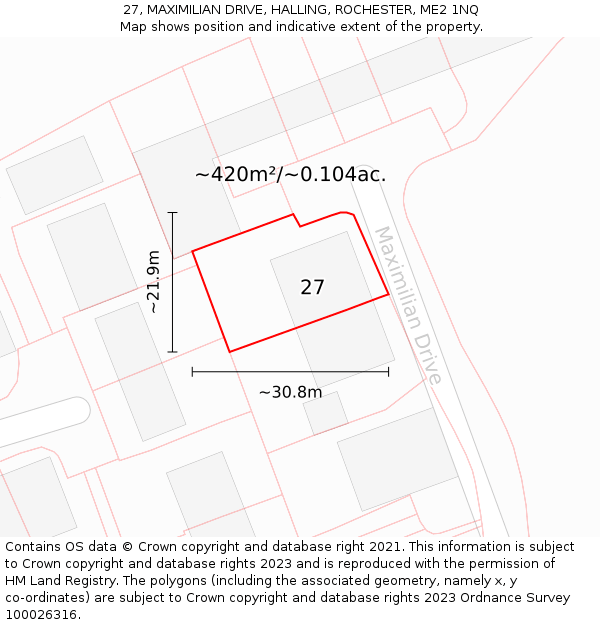 27, MAXIMILIAN DRIVE, HALLING, ROCHESTER, ME2 1NQ: Plot and title map