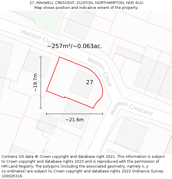 27, MAXWELL CRESCENT, DUSTON, NORTHAMPTON, NN5 6UU: Plot and title map