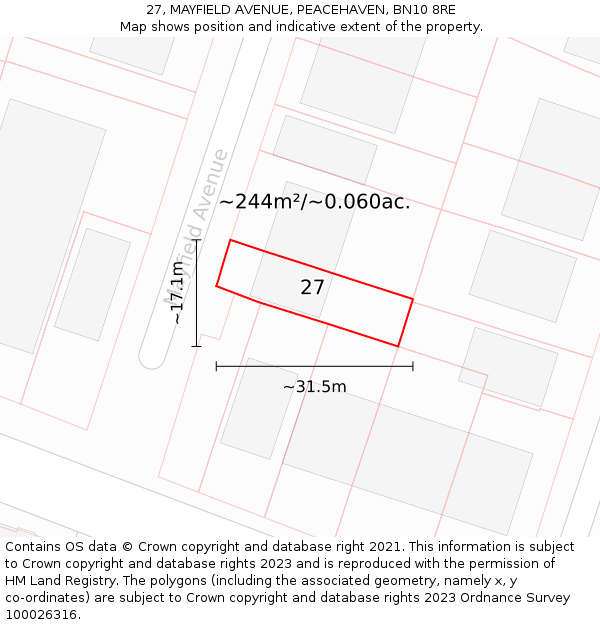 27, MAYFIELD AVENUE, PEACEHAVEN, BN10 8RE: Plot and title map