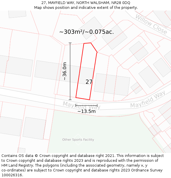 27, MAYFIELD WAY, NORTH WALSHAM, NR28 0DQ: Plot and title map