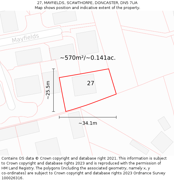 27, MAYFIELDS, SCAWTHORPE, DONCASTER, DN5 7UA: Plot and title map