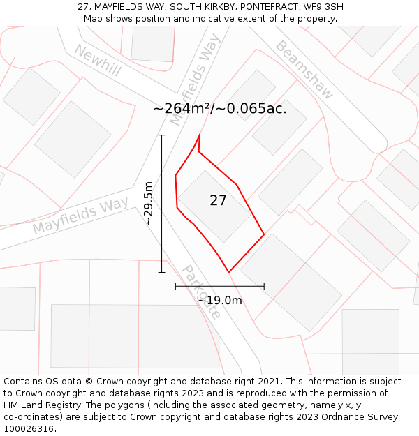 27, MAYFIELDS WAY, SOUTH KIRKBY, PONTEFRACT, WF9 3SH: Plot and title map