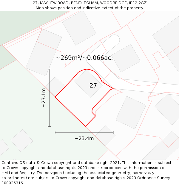 27, MAYHEW ROAD, RENDLESHAM, WOODBRIDGE, IP12 2GZ: Plot and title map