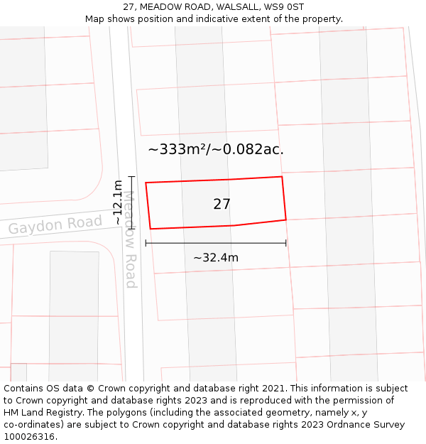 27, MEADOW ROAD, WALSALL, WS9 0ST: Plot and title map