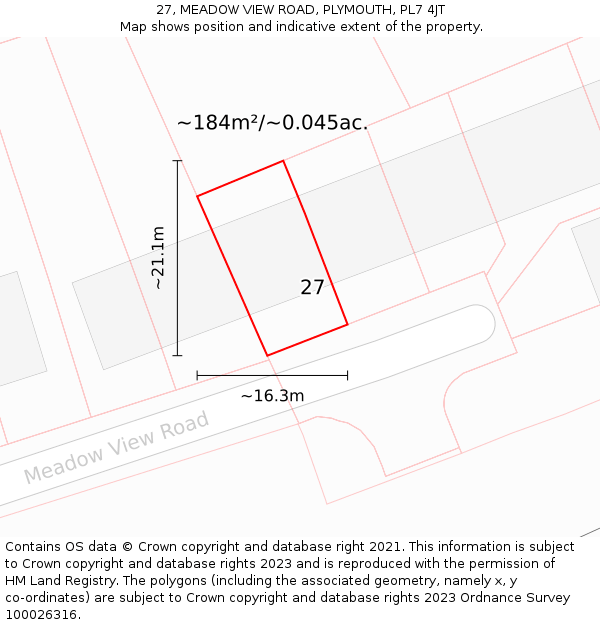 27, MEADOW VIEW ROAD, PLYMOUTH, PL7 4JT: Plot and title map