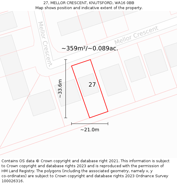 27, MELLOR CRESCENT, KNUTSFORD, WA16 0BB: Plot and title map